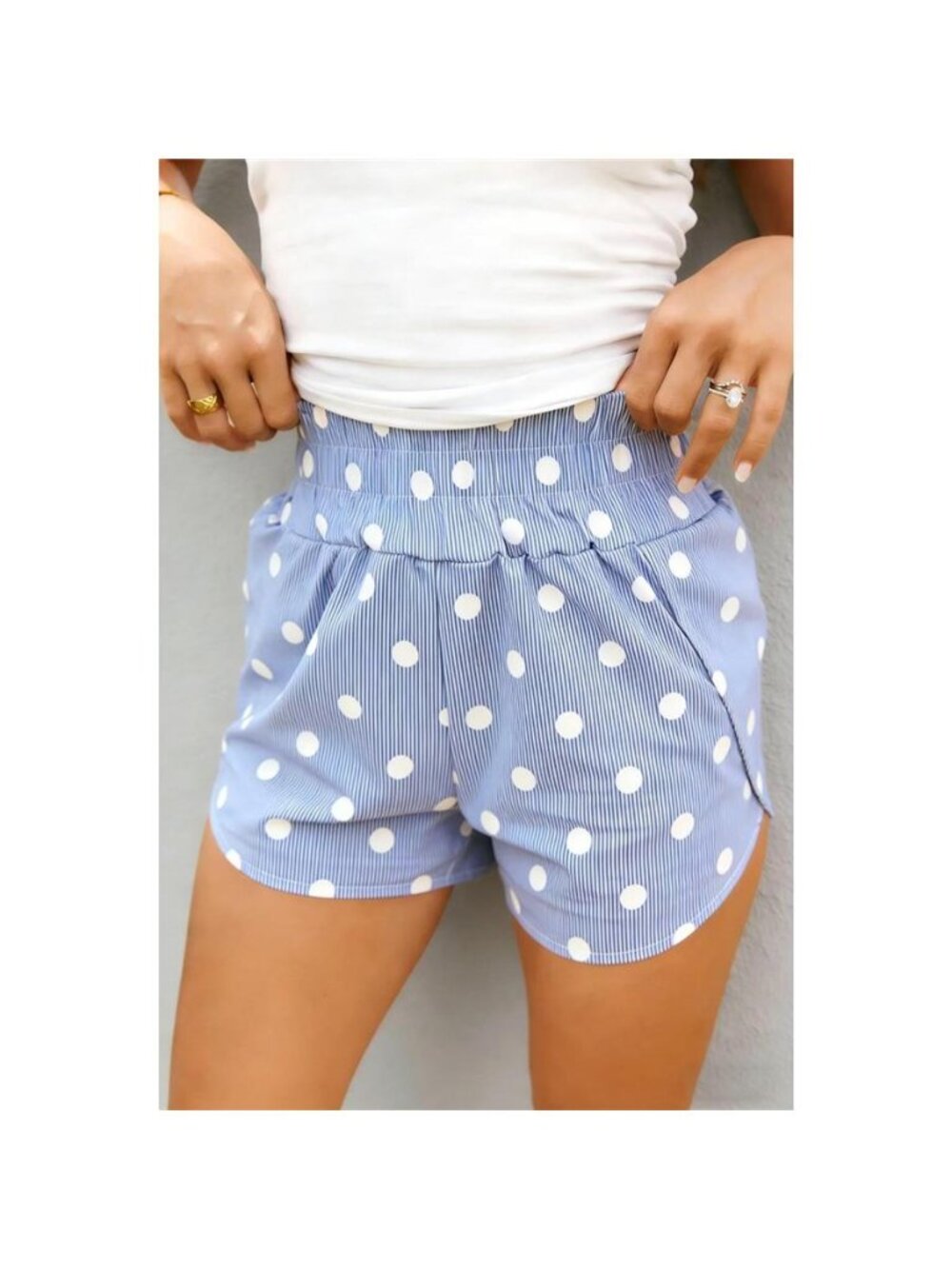 Polka Dot Striped Elastic Waist Shorts
